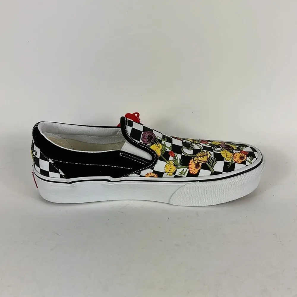 Vans black white floral multi classic slip on platform sneakers women’s 8_2